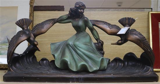 An Art Deco plaster model of a lady with birds